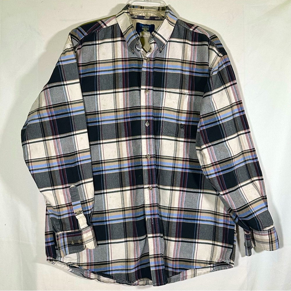 20X Black and Blue Plaid Long Sleeve Shirt‎ Western Rodeo Cowboy Men's L/XL